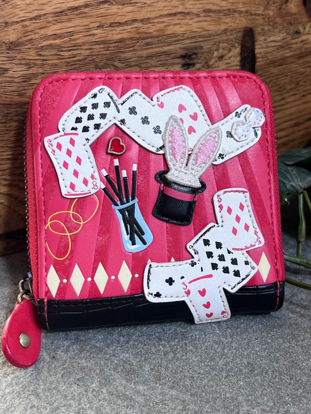 Vendula London House of Cards Magic Shop Square Wallet Red Vegan Leather LNC